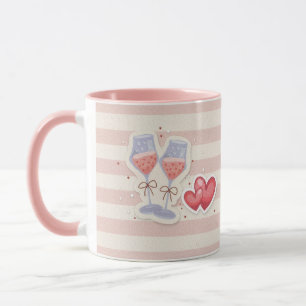 Weinglas & Herz Muster – Süße Pastell-Liebes-Illu Tasse