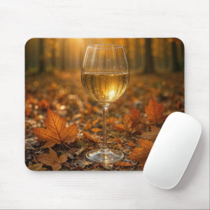 Weinglas in Herbstlaub Mousepad