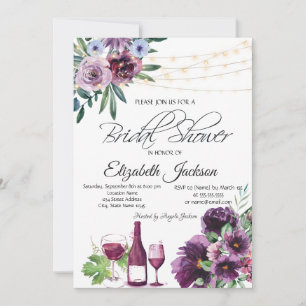 Weinglas Lichter Violette Blumen Brautparty Einladung