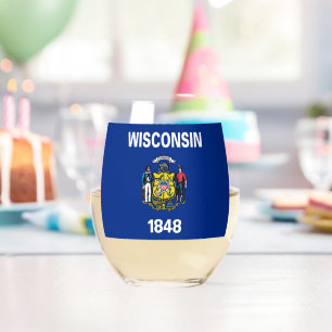 Weinglas mit Flagge von Wisconsin, USA Ohne Stiel