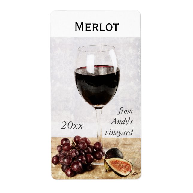 Weinglas mit Obstflaschenaufkleber (Vorne)