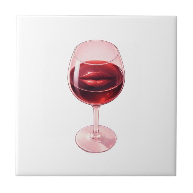 Weinglas mit roten Lippen Cocktail Servietten  Fliese (Vorderseite)