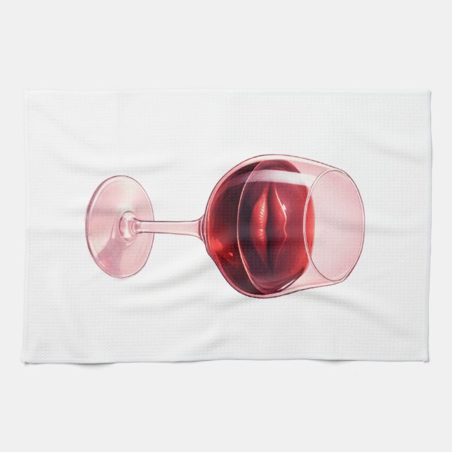 Weinglas mit roten Lippen Cocktail Servietten  Geschirrtuch (Horizontal)