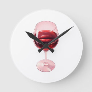 Weinglas mit roten Lippen Cocktail Servietten Runde Wanduhr