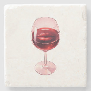 Weinglas mit roten Lippen Cocktail Servietten  Steinuntersetzer