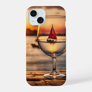 Weinglas mit Segelboot iPhone 15 Hülle