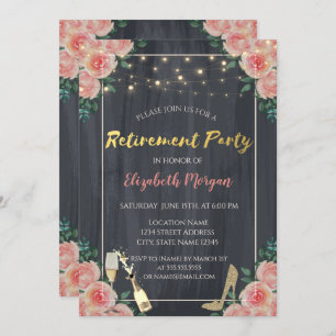 Weinglas, Rose mit hohen Absätzen Ruhestand Party Einladung