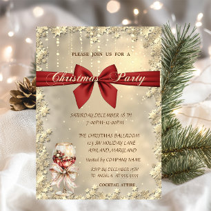 Weinglas-Schleife Gold Weihnachten Firmenevent Einladung