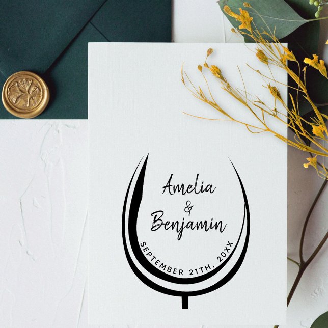 Weinglas Typografie Couple`s Names Wedding Gummistempel (Von Creator hochgeladen)