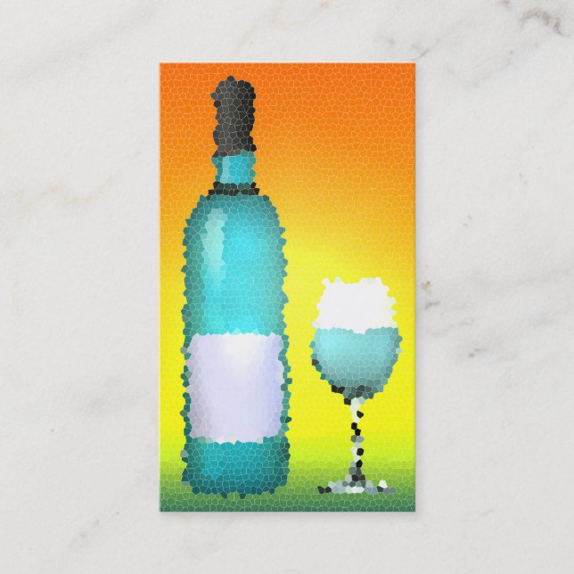 Weinglas und Flasche: Buntglas Visitenkarte (Vorderseite)