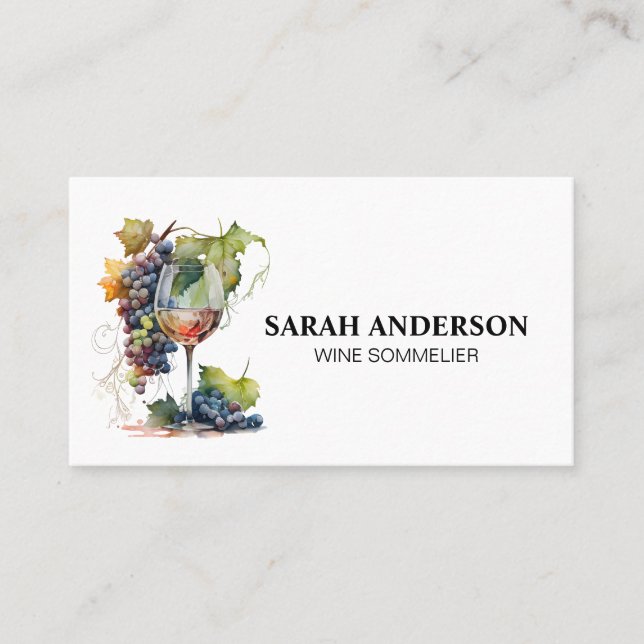 Weinglas und Weintrauben | Aquarellkunst Visitenkarte (Vorderseite)