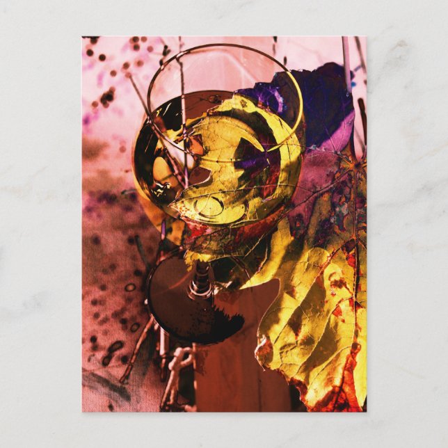 Weinglas und Weintraubenblatt-Fotocollage Postkarte (Vorderseite)