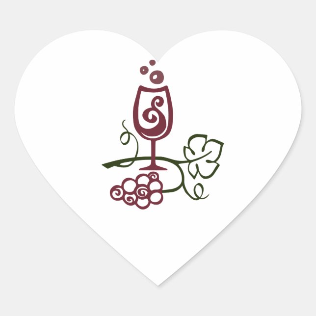 WEINGLAS UND WEINTRAUEN Herz-Aufkleber (Vorderseite)