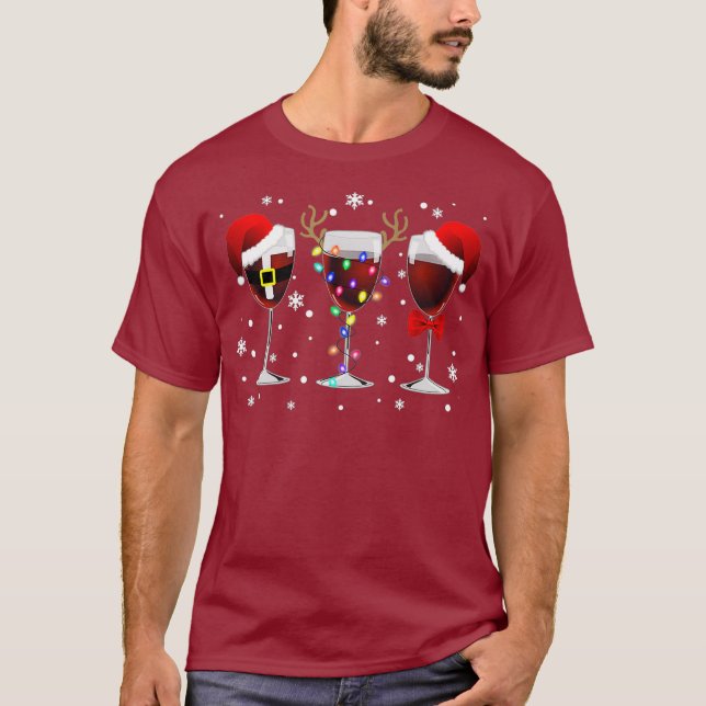 Weinglas Weihnachtslicht mit Weihnachtsmannmütze B T-Shirt (Vorderseite)