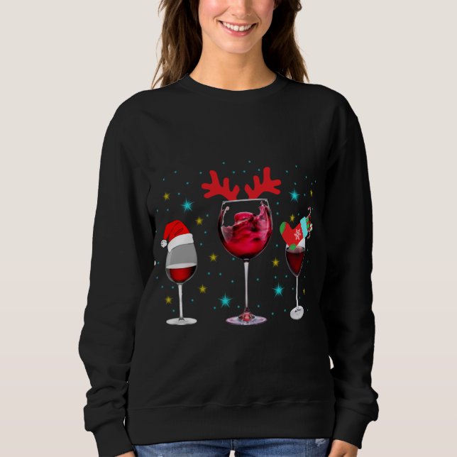 Weinglas Weihnachtsmannmütze Rentier Weihnachtssch Sweatshirt (Vorderseite)