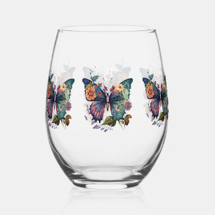 Weingläser mit Retro-Schmetterlingen & Blume Weinglas Ohne Stiel
