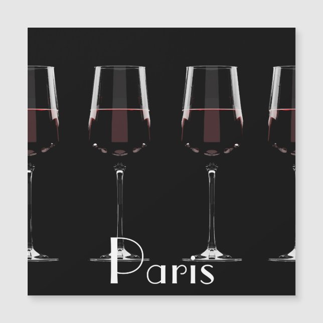 Weingläser mit Rotwein auf schwarz Magnetkarte (Vorderseite)