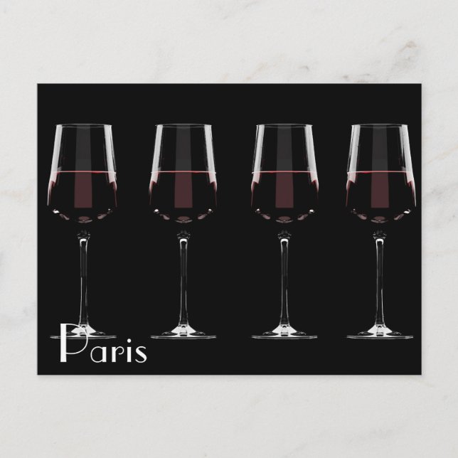 Weingläser mit Rotwein auf schwarz Postkarte (Vorderseite)