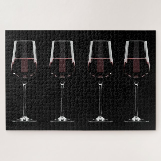 Weingläser mit Rotwein auf schwarz Puzzle (Horizontal)