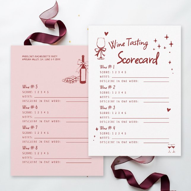 Weingut-Junggesellinnen-Abschiedsparty 8 Weinverko (winery bachelorette party invitation 8 wine tasting scorecard girls trip weekend napa sonoma)