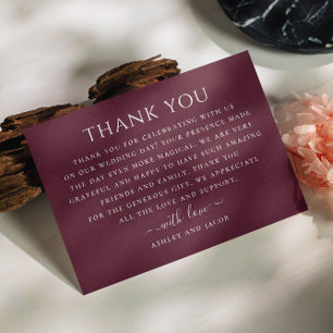 Weinhochzeit Burgund/Pflaumenminimalistische Typog Dankeskarte