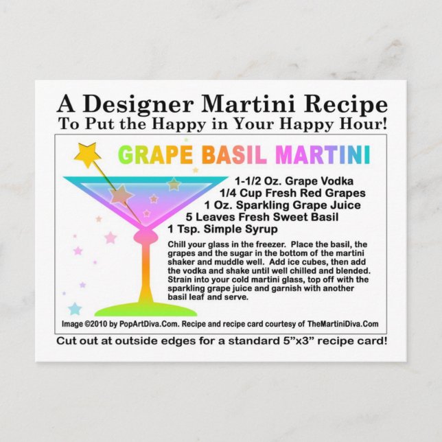 Weinkarte Basil Martini Rezept Postkarte (Vorderseite)