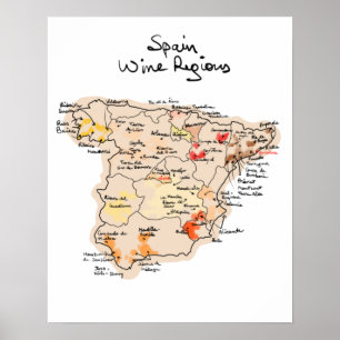 Weinkarte Spaniens Poster