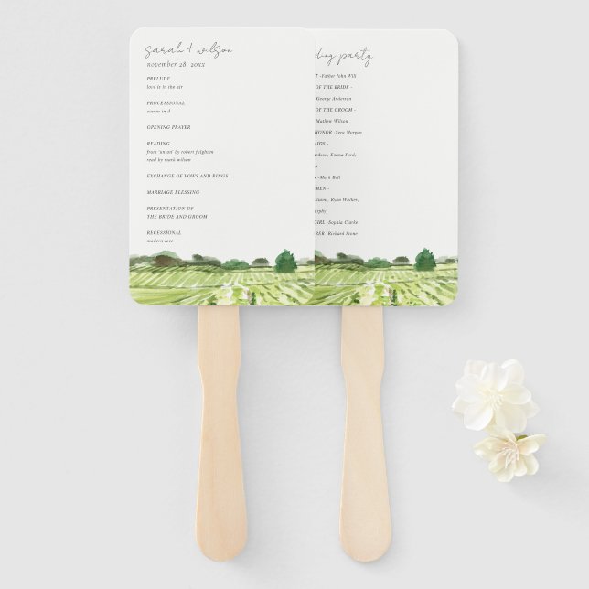 Weinkeller Grüne Weinkellerei Hochzeitsprogramm Fächer (Vorne und Hinten)