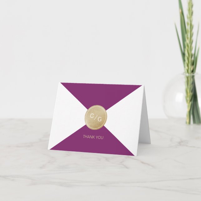 Weinkeller lila minimalistisch moderne Hochzeit da Dankeskarte (Vorderseite)