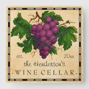 Weinkeller mit Trauben Vintager Personalisierter N Quadratische Wanduhr