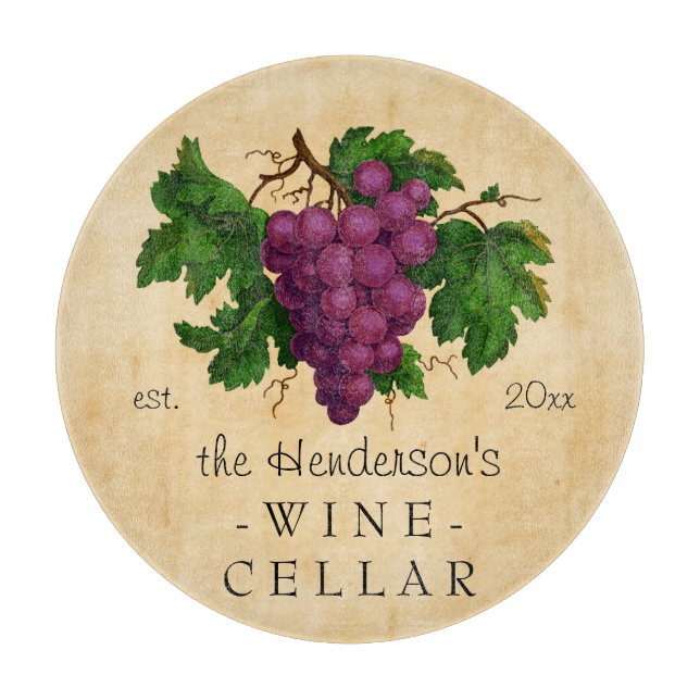 Weinkeller mit Trauben Vintager Personalisierter N Schneidebrett (Vorderseite)
