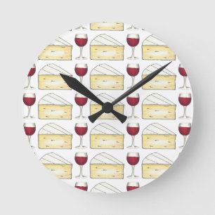 Weinkeller Roter Wein Glas Brie Feinschmecker Wein Runde Wanduhr