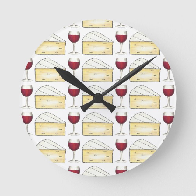 Weinkeller Roter Wein Glas Brie Feinschmecker Wein Runde Wanduhr (Vorderseite)
