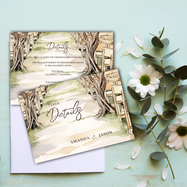 Weinkeller Rustikaler Chic Weinkeller Hochzeit Det Begleitkarte (Winery Rustic Chic Grapevine Wedding Details Enclosure Card)