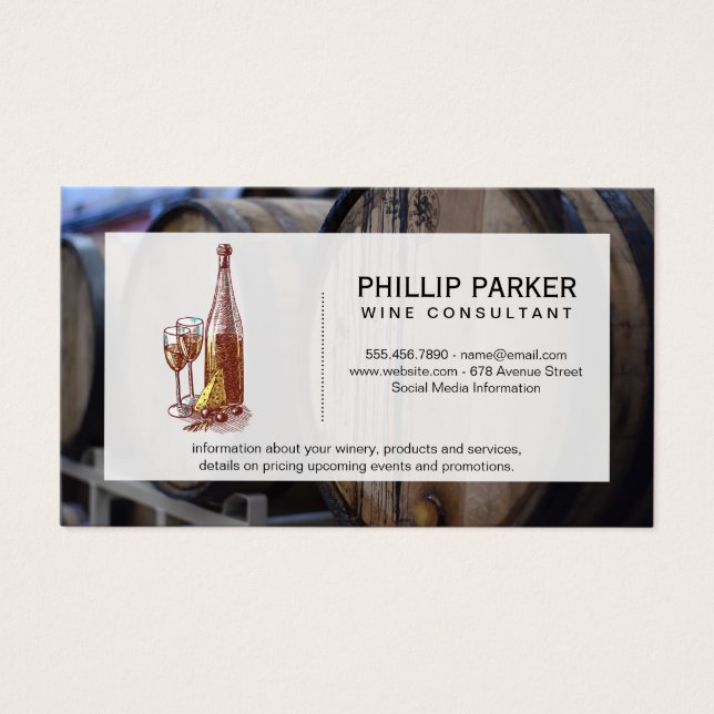 Weinkeller | Weinbarrel | Weinflasche und Glas (Vorderseite)