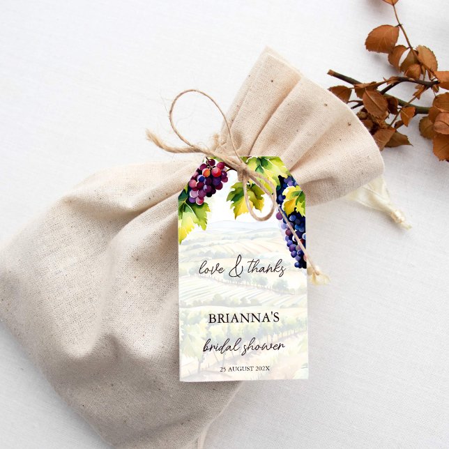 Weinkellerei im Sommer Brautparty gedruckt Geschenkanhänger (Vineyard winery summer wine themed bridal shower thank you favor gift tags favor tags)