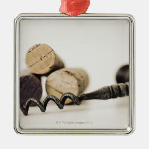 Weinkorken mit Korkenzieher Silbernes Ornament
