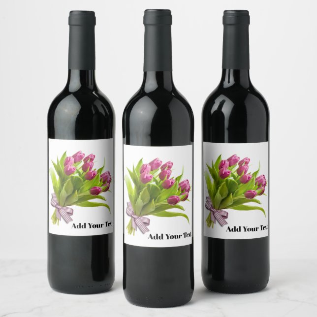 Weinlabel mit rosa Tulpe Weinetikett (Flaschen)