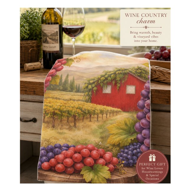 Weinland Ernte Trauben Geschirrtuch – Weinberg (Rustic vineyard tea towel perfect for wine lovers, housewarmings, gifting & cozy kitchens.)