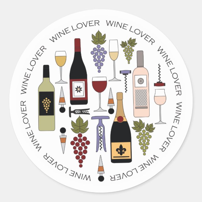 Weinliebhaber Flaschen, Gläser und Zubehör Motif C Runder Aufkleber (Vorderseite)