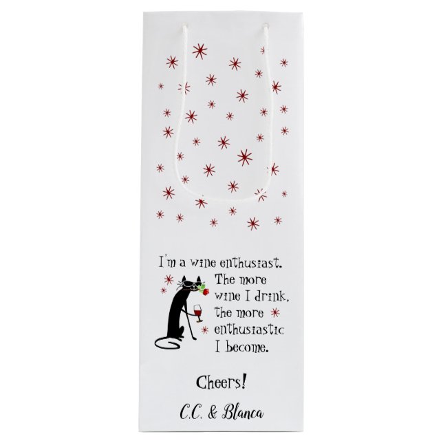 Weinliebhaber Funny Zitat mit Katze Geschenktüte Für Weinflaschen (Vorderseite)