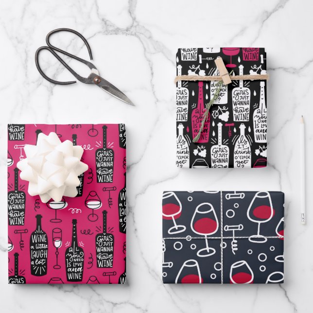 Weinliebhaber Umhüllungspapier Set 3 Geschenkpapier Set (Vorderseite)