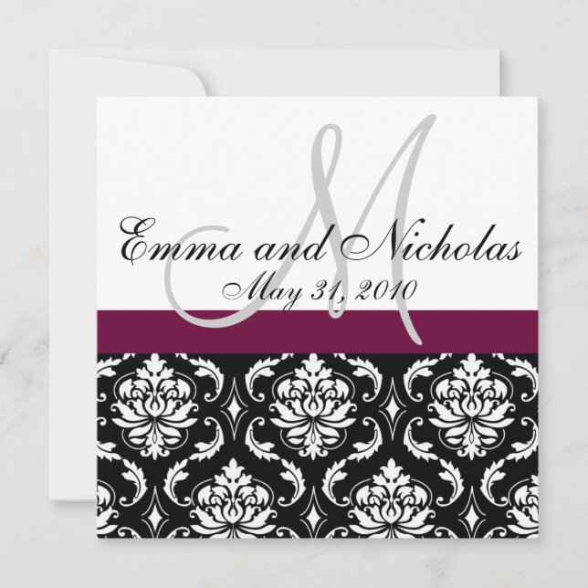 Weinmonogramm Damask Wedding Back Einladung (Vorderseite)