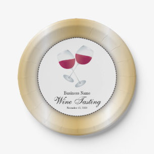 Weinprobe mit Glas Rotwein Pappteller
