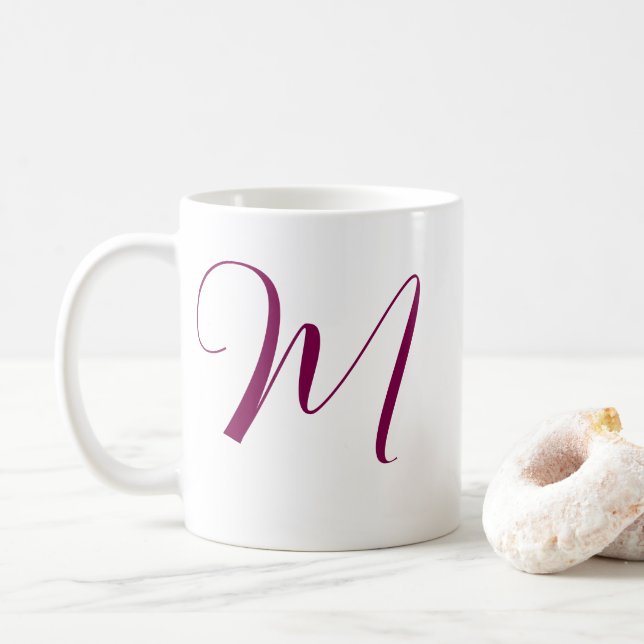 Weinrosa Monogramm Anfangsname Hochzeitsgeschenk Kaffeetasse (Mit Donut)
