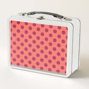 Weinrot und lebendig korallenrote Tupfen Metall Brotdose