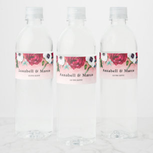 Weinrot Weiß Floral Wasserflaschenetikett