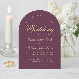 Weinrote Farb-Bogen-Hochzeit Einfache goldene Kall Einladung