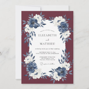 Weinrote Mitternachtsblume Eukalyptus-Hochzeit Einladung