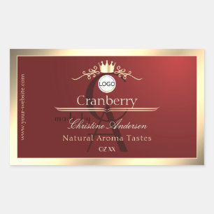 Weinrote Produktetiketten Goldrahmen-Logo-Monogram Rechteckiger Aufkleber